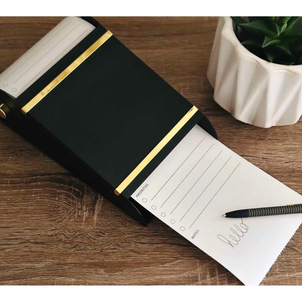 Hearth & Hand Black Metal & Brass Accented Desktop Paper Note Dispenser & Refill